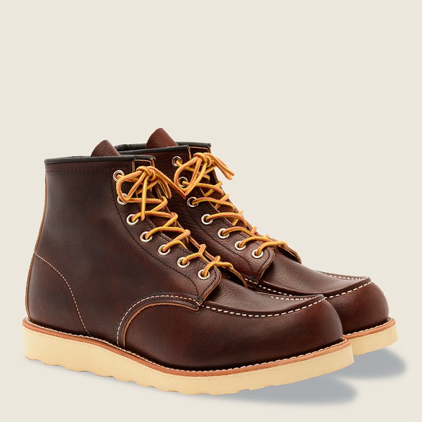 Red Wing Mens Heritage Boots - Classic Moc - 6-inch Oil-slick Leather - Brown - YRH401627